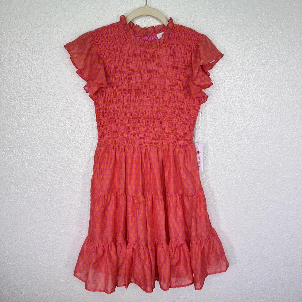 J Marie Dress Womens Small Ella Smocked Ruched Tiered Chiffon Pockets Preppy NEW